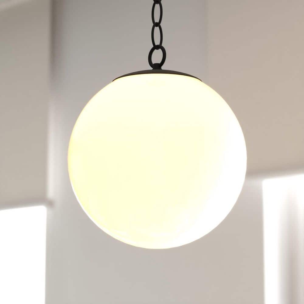 Linden 60-Watt 1-Light Matte Black Mid-Century Modern Globe Pendant Light with White Opal Glass Shade price history on PriceWatchPro