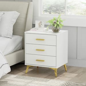 Single White Wooden Nightstand, End Table, with 3 Drawers, 19.7 in. W x 15.7 in. D x 23.8 in. H