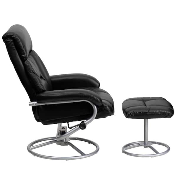 Basel Black Leather Swivel Reclining Chair W/Ottoman - CB Furniture