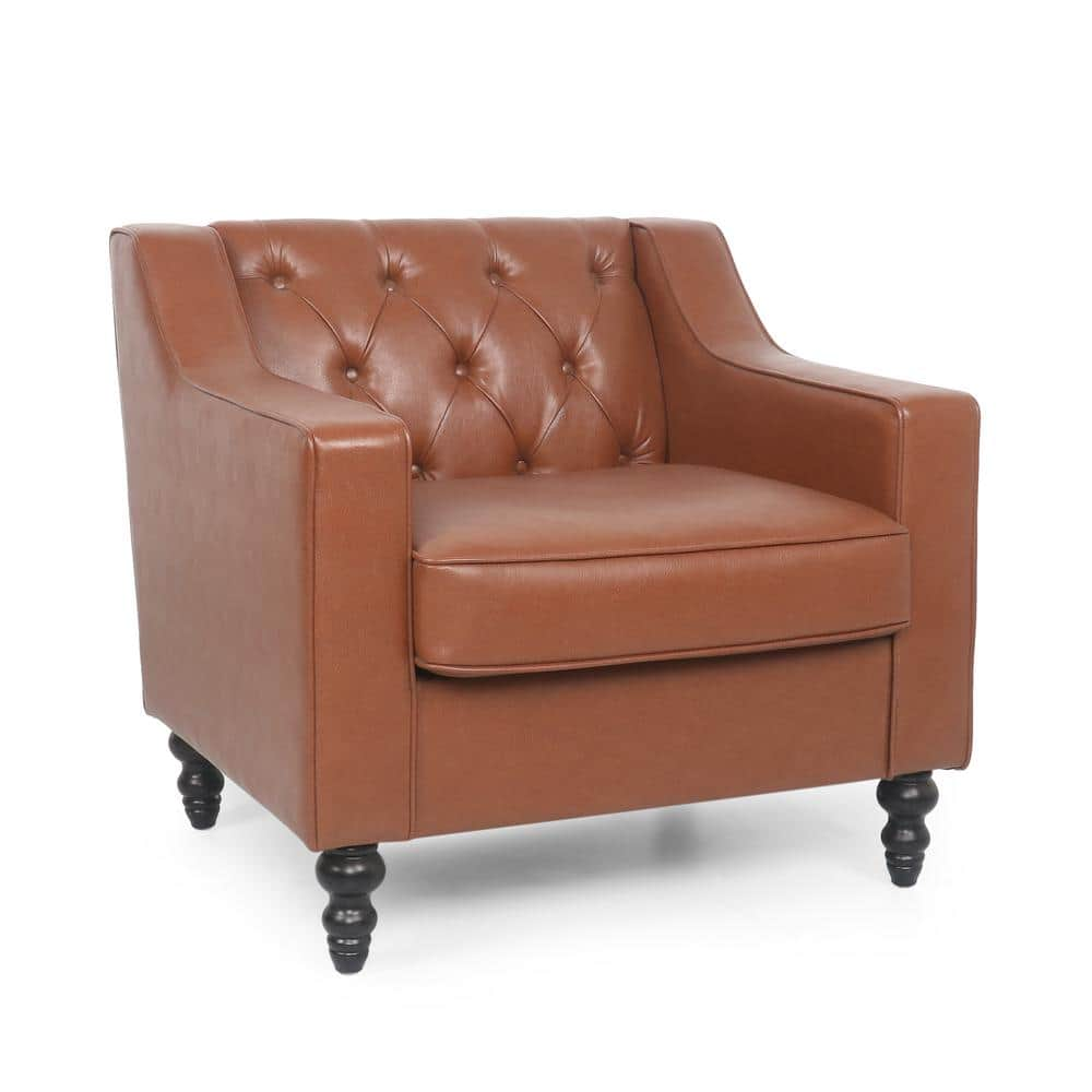 Derudder Cognac Brown and Dark Brown Tufted Club Chair -  Noble House, 106036