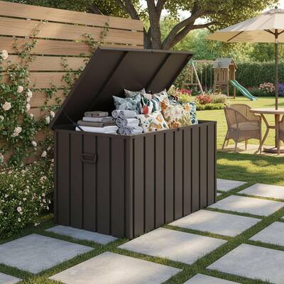 Outdoor Deck Box 160 Gallon Waterproof Lockable Storage Box Container with Lid Deck Box, Brown