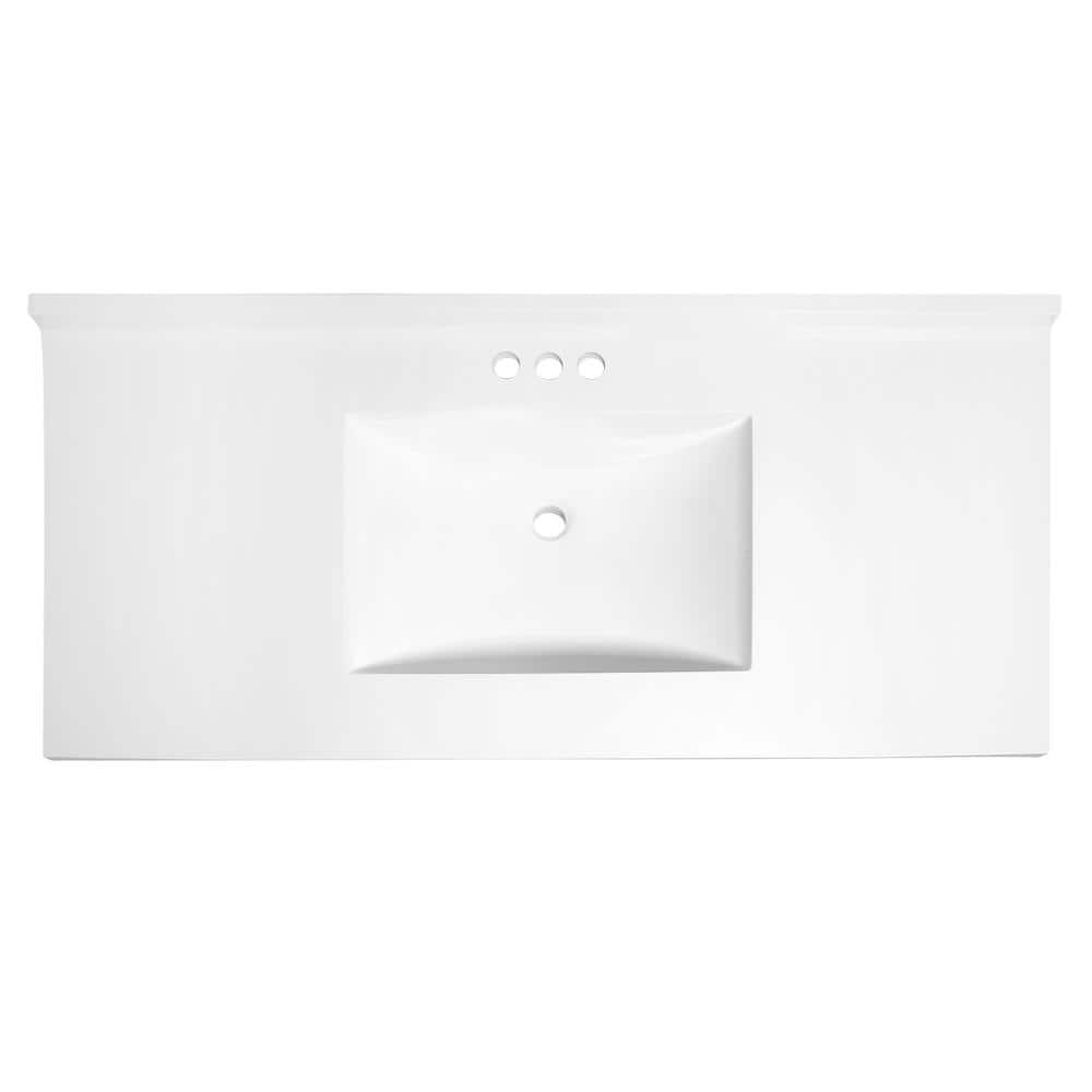 49-Inch Solid White Cultured Marble Vanity Top with Integrated Sink and Backsplash