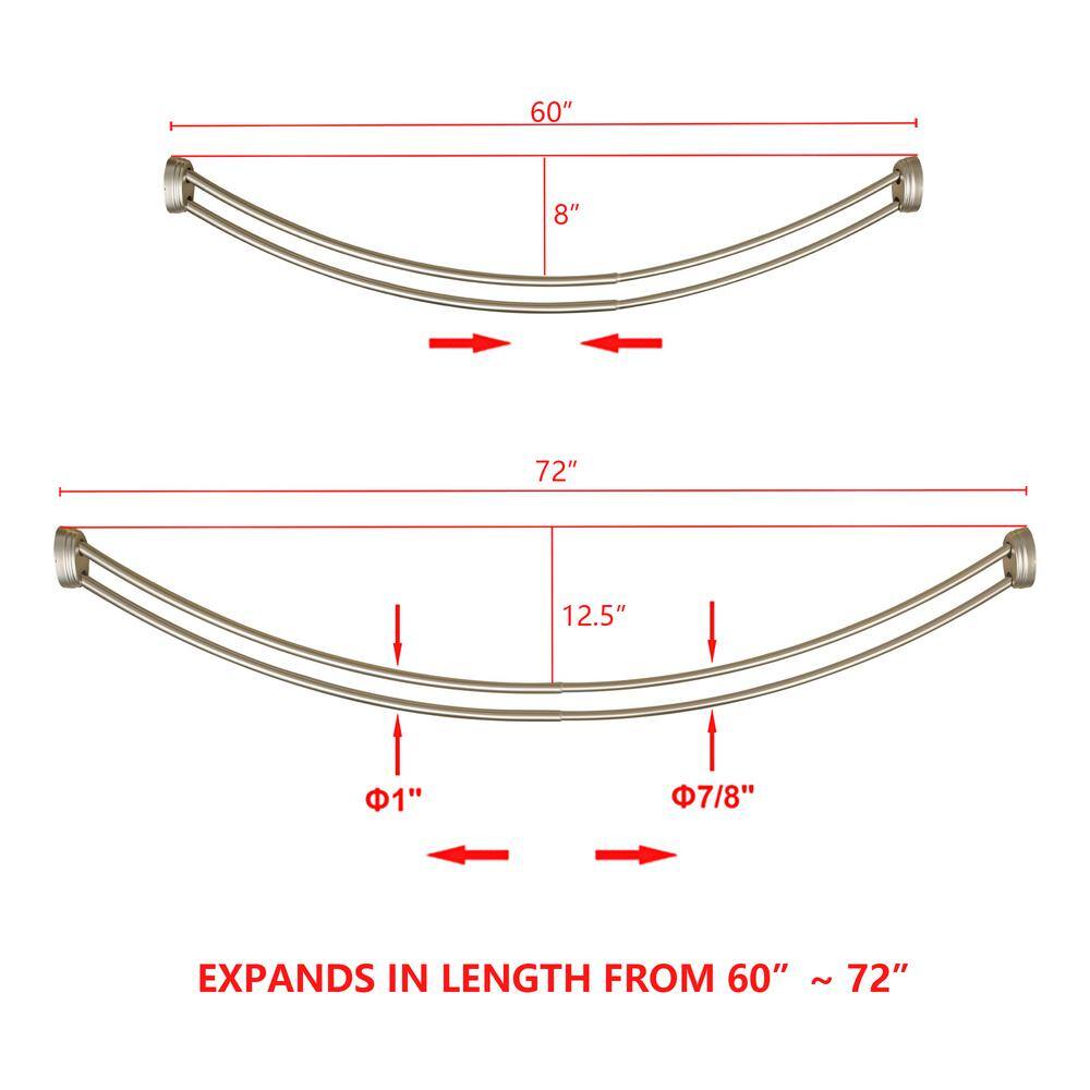 Nickel Wall Mounted Double Curved Aluminum Shower Rod