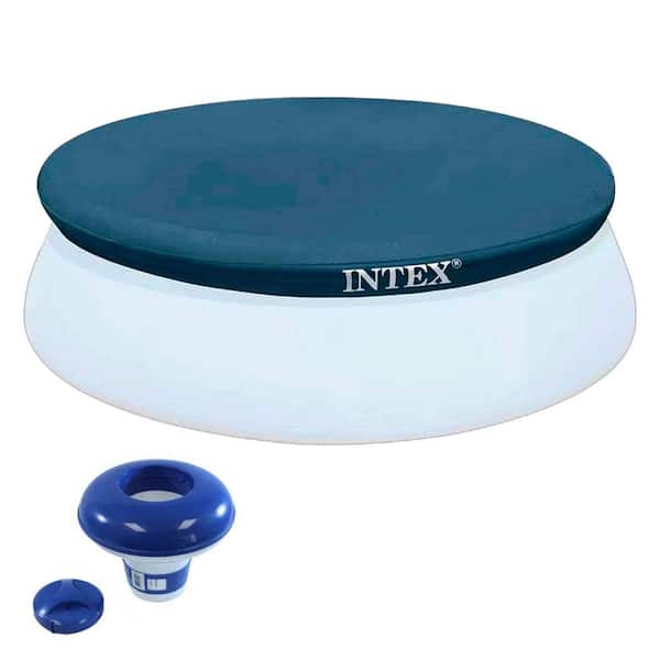 Intex 8 ft. Round Above Ground Pool Cover Tarp and 7 in. Floating Chlorine Dispenser