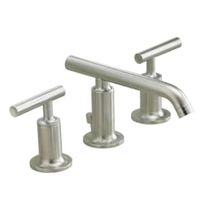 Purist 8 in. Widespread 2-Handle Low-Arc Bathroom Faucet in Vibrant Brushed Nickel with Low Lever Handles