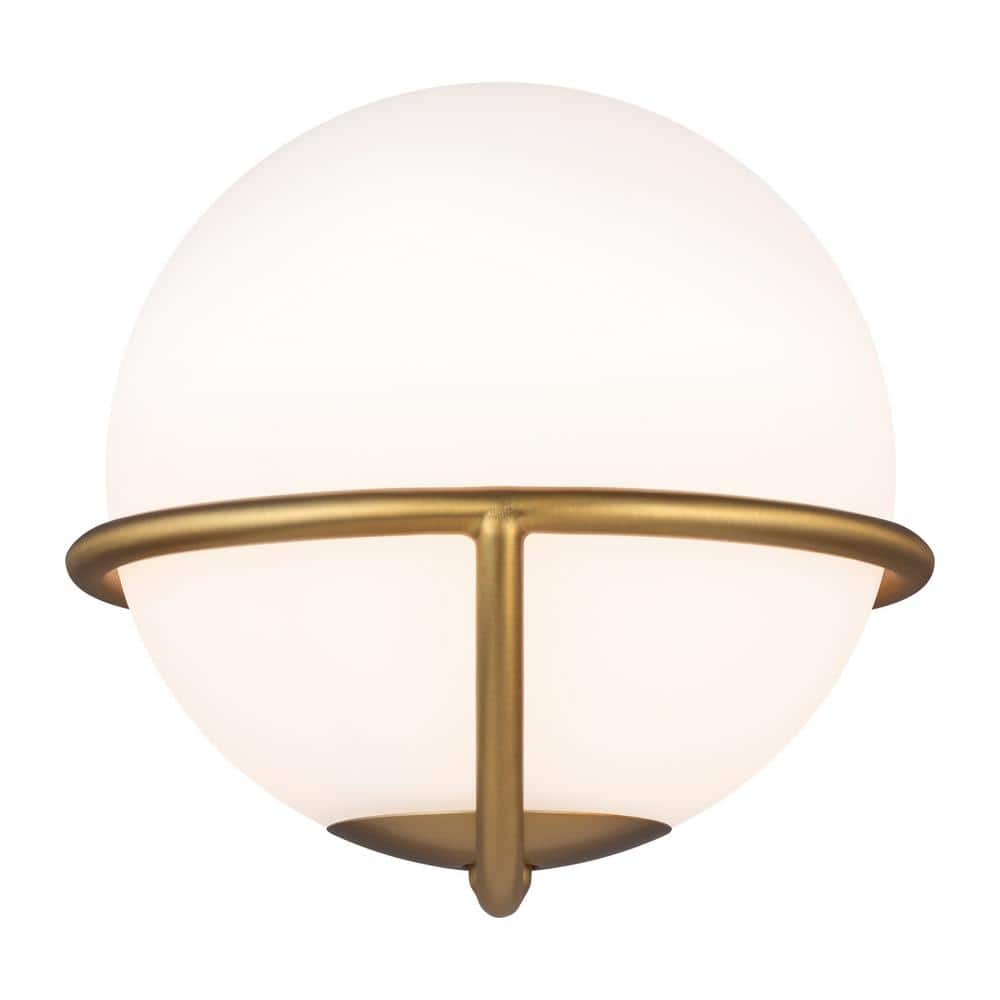 Burnished Brass Dimmable Sconce with White Opal Glass Shade