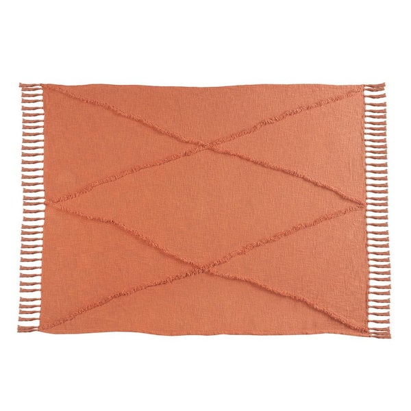 LR Home Norah Clay Brown Moroccan Fringed Tufted Cotton Throw Blanket