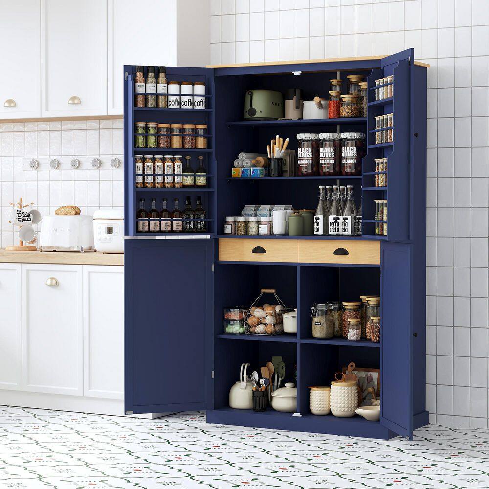 40 in. W x 20 in. D x 71.3 in. H Blue Linen Cabinet Kitchen Pantry with 2-Drawers, 2-Adjustable Shelves, 8-Door Shelves price history on PriceWatchPro