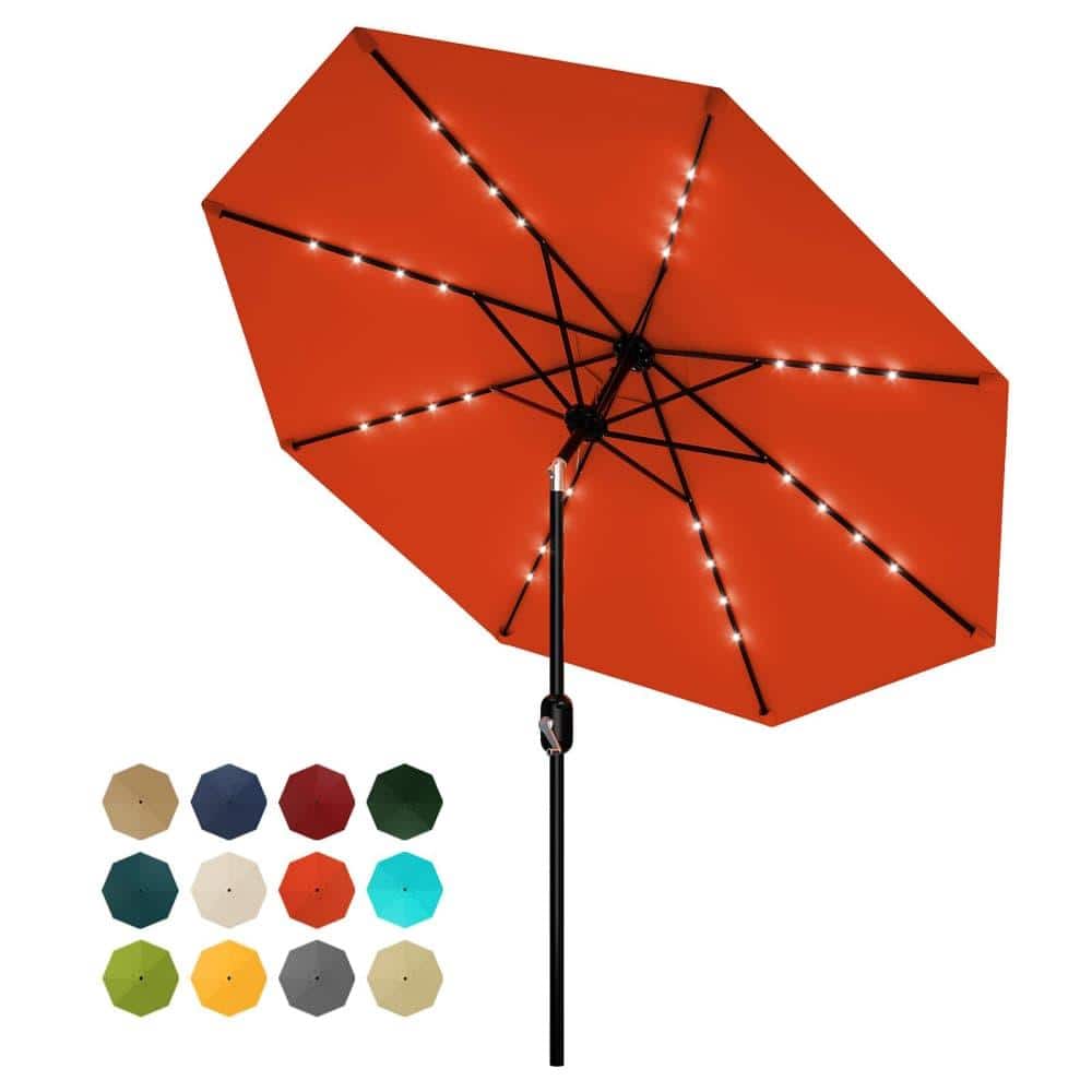 10 ft Round Polyester Solar LED Market Patio Umbrella with Crank Lift Push Button Tilt 8 Steel Ribs 4 Pack price history on PriceWatchPro
