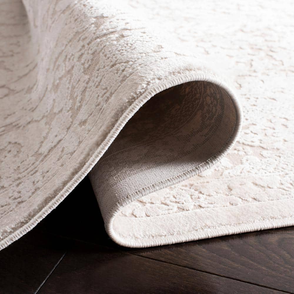 Ivory Floral Hand-Knotted Synthetic 4' x 6' Area Rug