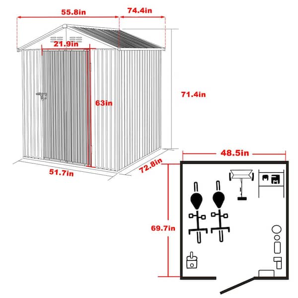 VEIKOUS 4 ft. W x 6 ft. D Metal Outdoor Storage Shed 24 sq. ft., Gray PG0301-23