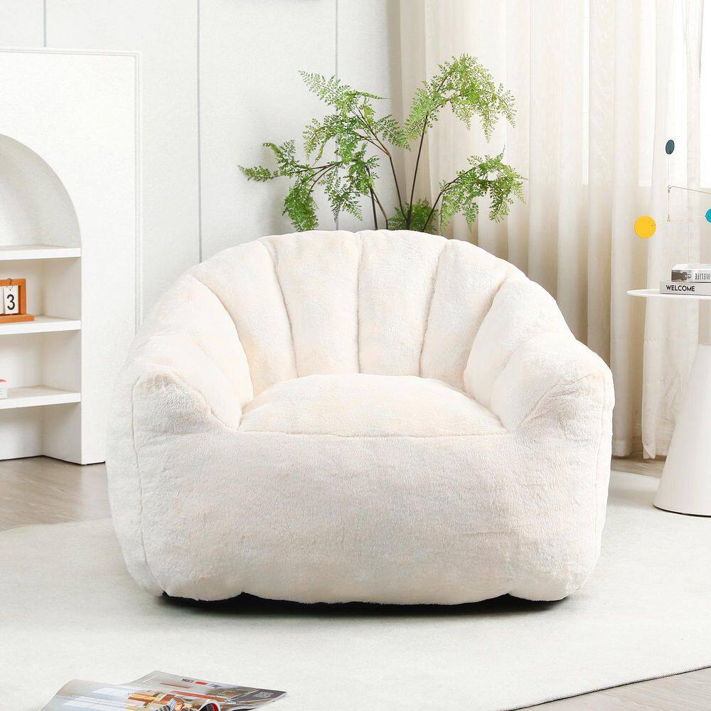 White Faux Fur Bean Bag Chair, Lazy Sofa Chair with Stuffed High-Density Foam for Living Room, Bedroom, Reading Room price history on PriceWatchPro