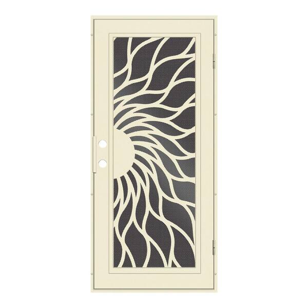 Unique Home Designs 30 in. x 80 in. Sunfire Beige Hammer Left-Hand Surface Mount Aluminum Security Door with Black Perforated Metal Screen
