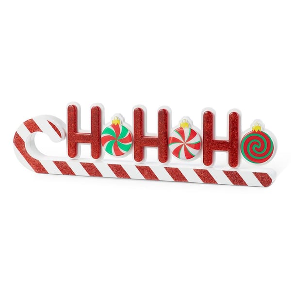 5 in. H Christmas Wooden Epoxy HOHOHO Candy Cane Table Decor