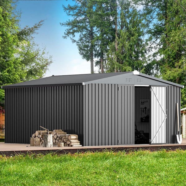 Sudzendf 12 ft. W x 12 ft. D Dark Gray Metal Garden Sheds and