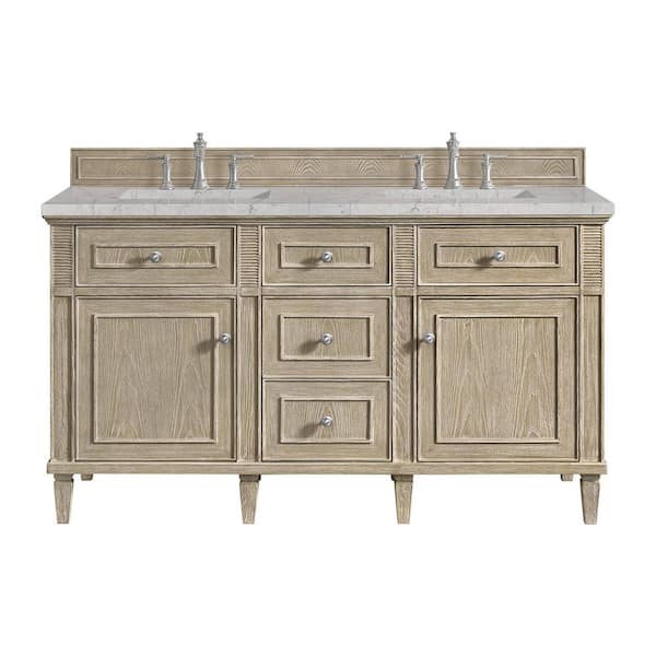 James Martin Vanities Lorelai 60.0 in. W x 23.5 in. D x 34.06 in. H Double Bathroom Vanity in Whitewashed Oak with Pearl Quartz Top