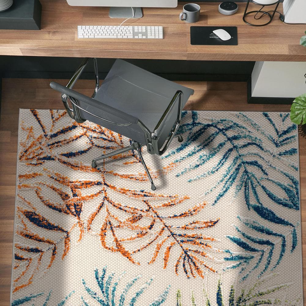 Bahama Palm Frond Floral Multicolor Synthetic 5' x 7' Indoor/Outdoor Area Rug