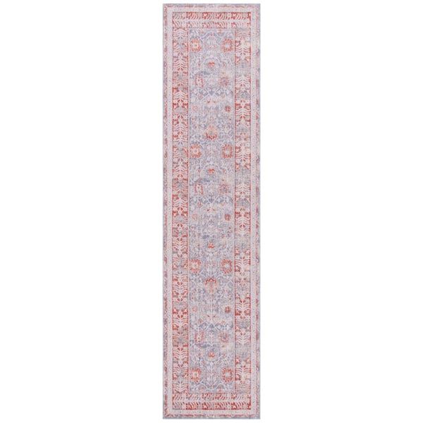 Hellenic 3 ft. x 13 ft. Gray/Rust Border Distressed Runner Rug