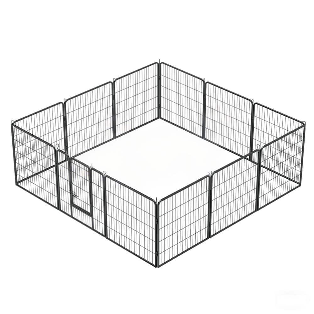 Dog Playpen, 32 in. H 12 Panels Fence Indoor Outdoor Heavy-Duty Metal Folda
