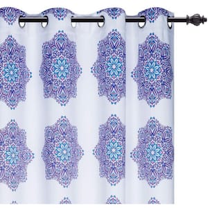 52 in. W x 84 in. L Blackout Curtains Thermal Insulated Light Blocking Grommets Curtain, Indian Floral
