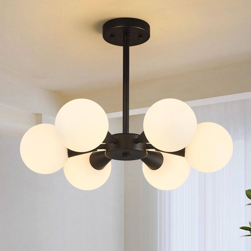 Home Lighting 40-Watt 6 Light 20.86 in. Modern Black Glass Semi-Recessed Chandelier Light-For Bedroom and Living Room price history on PriceWatchPro