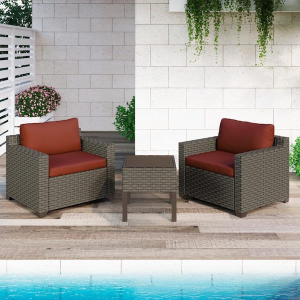TK CLASSICS Keys 3-Piece Metal Patio Conversation Set with Crimson Cushions