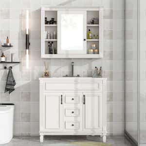 36 in. W x 18 in. D x 34 in. H Single Sink Freestanding Bath Vanity in White with White Resin Top and Mirror Cabinet