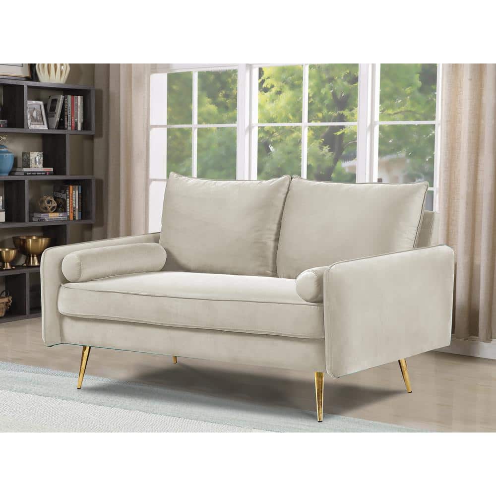 Villeda 58 in. Ivory Solid Velvet 2-Seater Loveseat with Metal Feet price history on PriceWatchPro