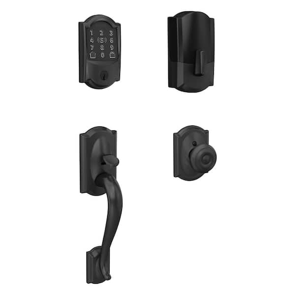 Camelot Matte Black Encode Plus Smart WiFi Deadbolt Door Handleset with Georgian Knob and Camelot Trim