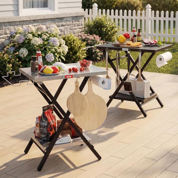 FEASTO 30 in. Rectangular Foldable Stainless Steel Grill Table