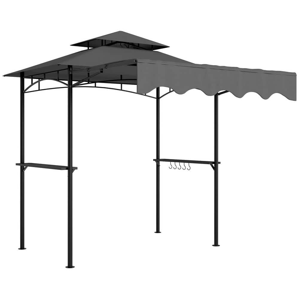 8 ft. x 5 ft. Dark Gray Grill Gazebo, Double Tiered Outdoor BBQ Gazebo with