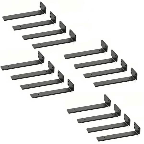 12-Pack 8 in. L Black Floating Shelf Brackets, Wall Shelf Support Brackets with 1/5 in. Thick and 160 lb. Load Capacity