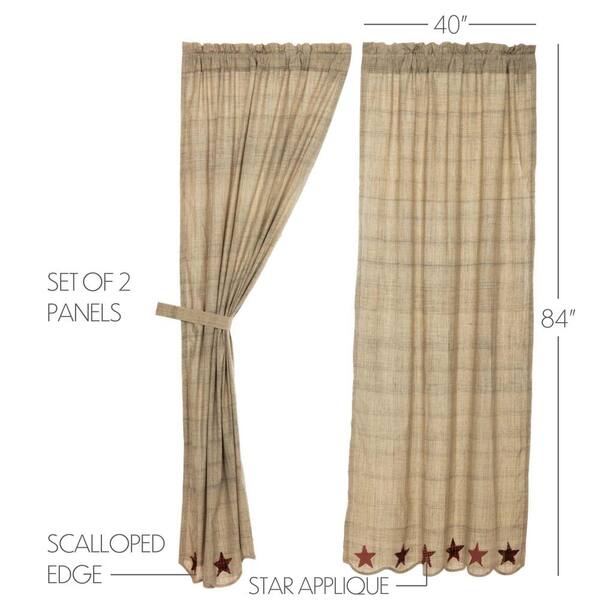 thumbnail image 2 of VHC Brands Primitive Patchwork Curtain Panels – 84x40, Tan/Grey/Black Plaid, Rod Pocket, Set Of 2 2 of 3