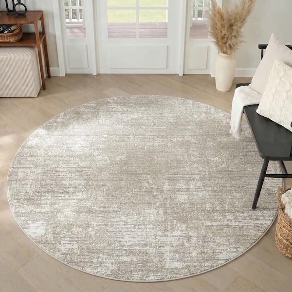 Dekor Beige 8 ft. Round x 8 ft. Abstract Contemporary Round Area Rug