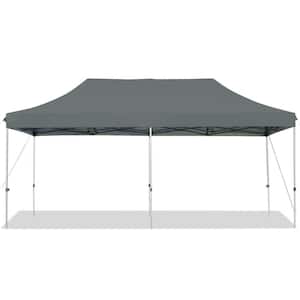 10 ft. x 20 ft. Steel Slat Leg Height Adjustable Gray Pop-Up Canopy Tent with Carrying Bag