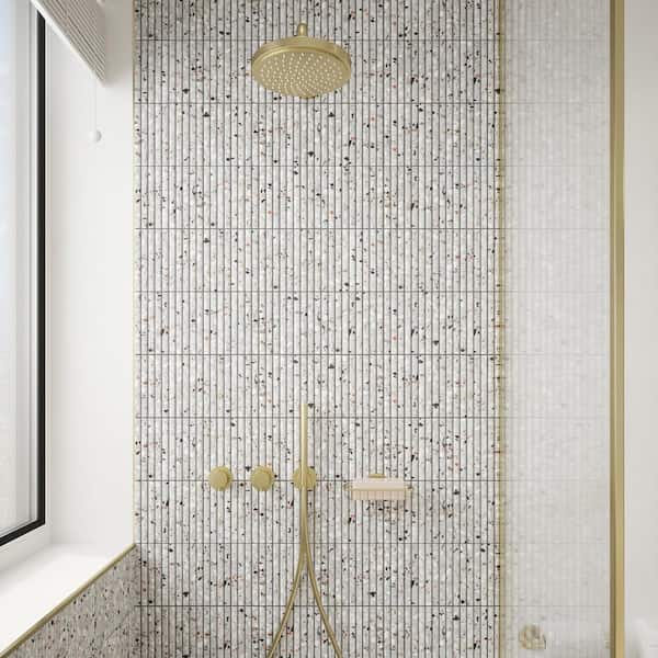 Desert Flutes Grey 12 in. x 12 in. Fluted Honed Terrazzo Mosaic Wall Tile (10 sq. ft. /Case)