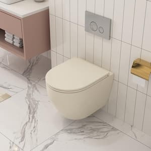 2-Piece 1.1/1.6 GPF Elongated Toilet Wall Mounted Wall Hung Toilet w/Concealed In-Wall Toilet Tank (Seat Included), Bone