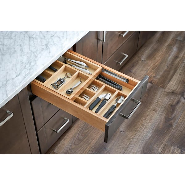 Brown Wooden Cutlery Drawer Organizer