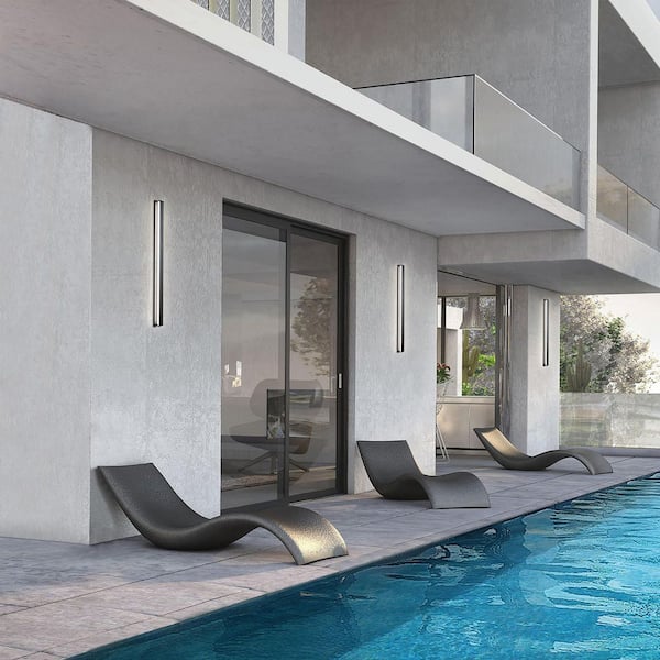 Revels 24 in. Black Indoor/Outdoor Hardwired Wall Rectangular Cylinder Sconce with 3CCT 3000K-3500K-4000K