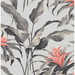 30.75 sq. ft. Metallic Silver and Coral Palma Vinyl Peel and Stick Wallpaper Roll
