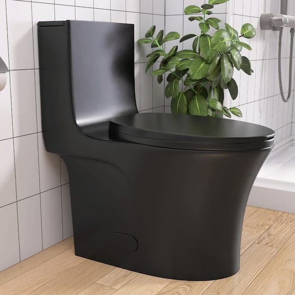 ソマビト　NICE BLACK Zeafive 1-Piece Toilet 1.1/1.6 GPF Dual Flush Elongated Standard
