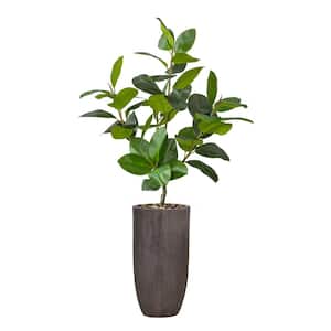 Real touch 74 in. fake Rubber tree in a fiberstone planter