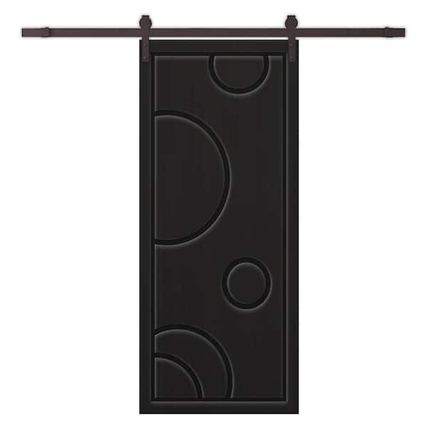 CALHOME 42 in. x 96 in. Black Painted Composite MDF Paneled Interior Sliding Barn Door with Hardware Kit