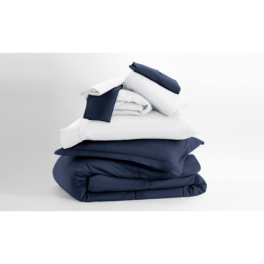 Navy Twin Down Alternative Microfiber Bed in a Bag Set