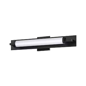 ENDURA 23 in. 1 Light Black, White LED Vanity Light Bar with White Glass Shade