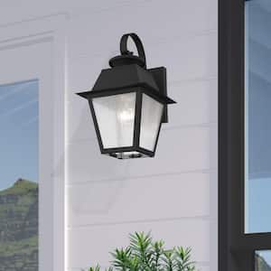 Willowdale 12.5 in. 1-Light Black Outdoor Hardwired Wall Lantern Sconce with No Bulbs Included
