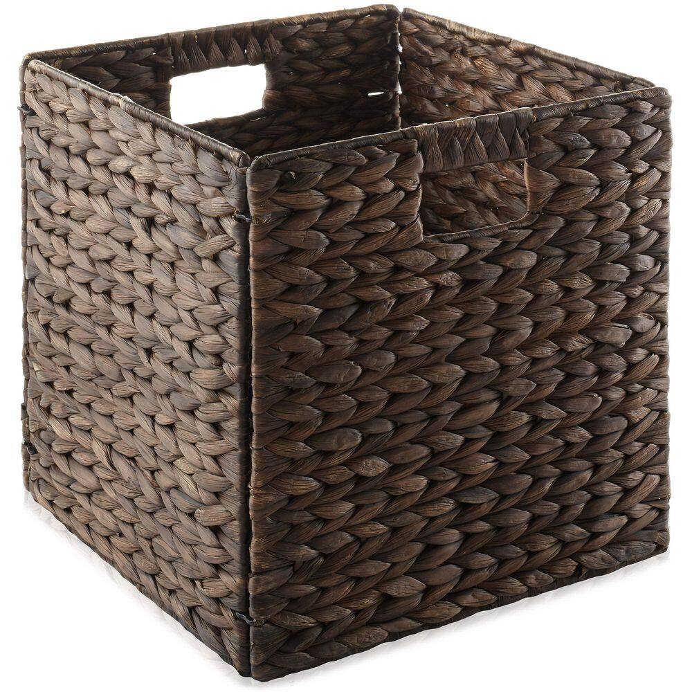 Espresso Water Hyacinth Collapsible Cube Storage Baskets, Set of 6