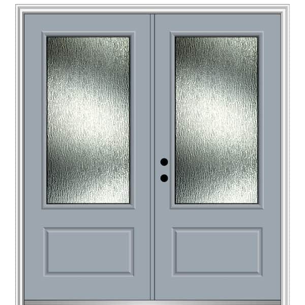 MMI Door 72 in. x 80 in. Right-Hand Inswing Rain Glass Storm Cloud Fiberglass Prehung Front Door on 4-9/16 in. Frame