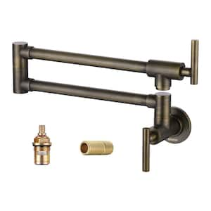 Brass Double Handle Wall Mount Pot Filler in Retro Bronze