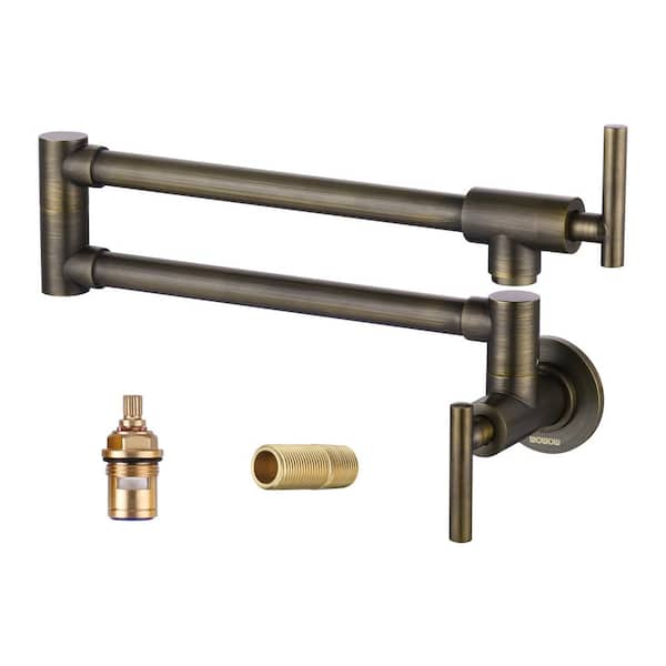 ARCORA Brass Double Handle Wall Mount Pot Filler in Retro Bronze